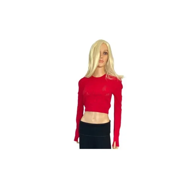 NWT Fabletics Addison SculptKnit LARGE Long-Sleeve Crop Top Red Stretch MSRP$50 - Picture 2 of 13